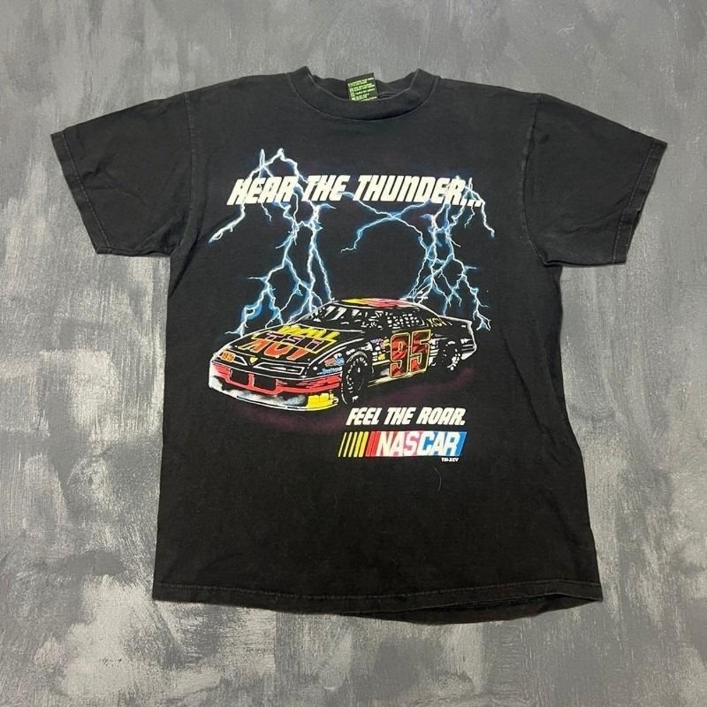 Vintage Nascar Shirt Mens Large Black 1990s Feel The Roar Thunder‎ USA